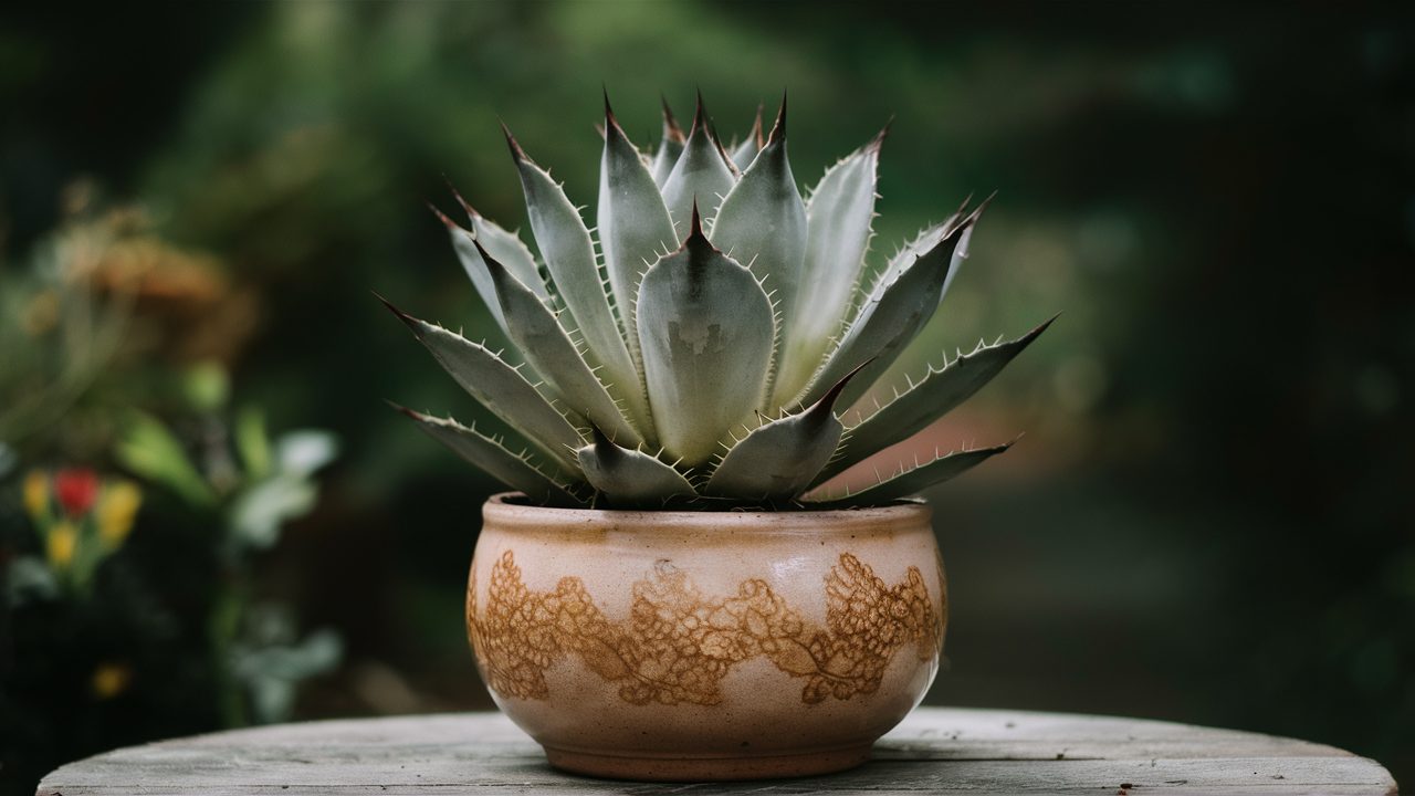Agave plant in a decorative pot, showcasing its thick, spiky leaves gave-plant-in-a-decorative-pot