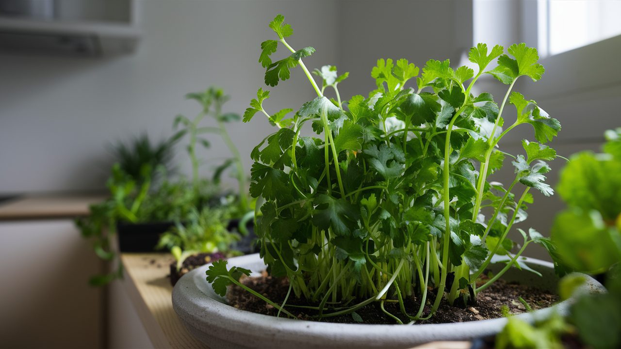Cilantro-plant-growing-in-a-container