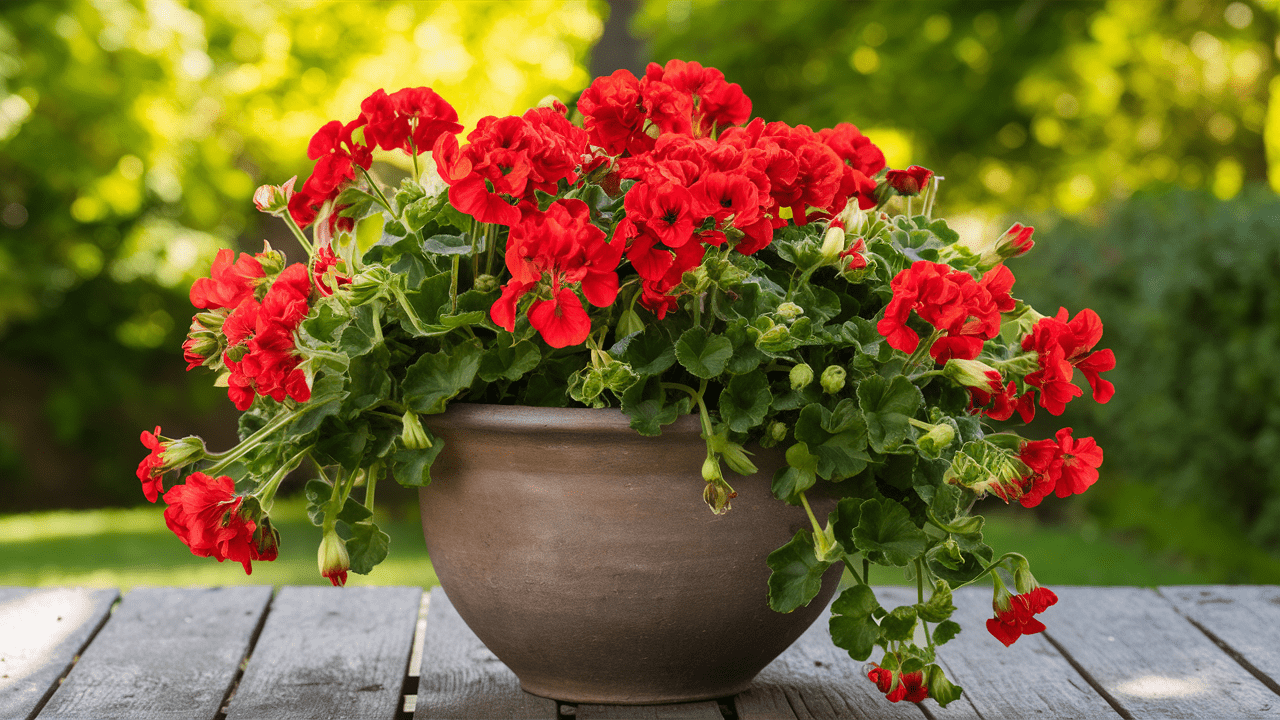 Evergreen Geraniums plants trailing in a shallow container