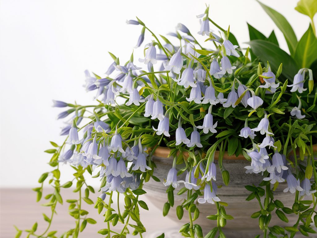 Trailing-Campanula-with-violet-blue-star-shaped-flowers-cascading-from-a-pot