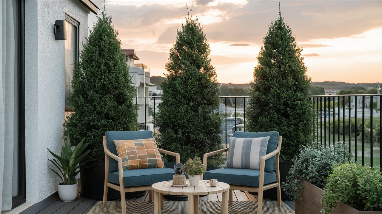 Balcony privacy with plant: arborvitae