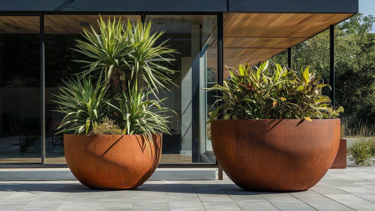 corten steel planter large for growing trees