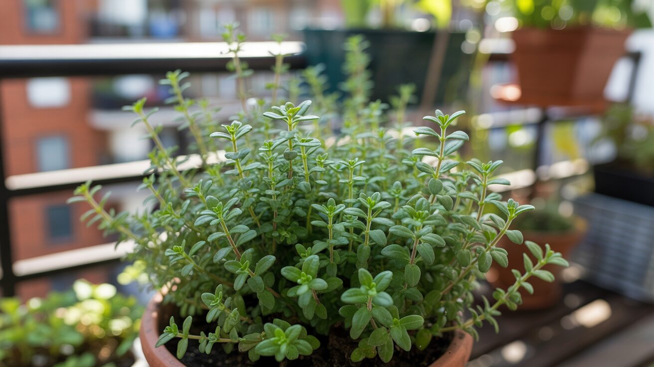 growing thyme plant in pot