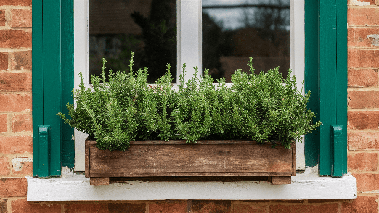 Evergreen miniature-juniper-trailing in window-box