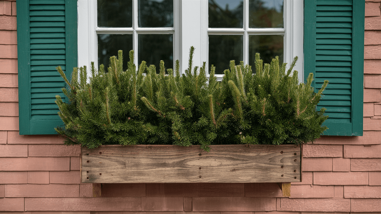 mugo-pine-in-a-rustic-window-box.