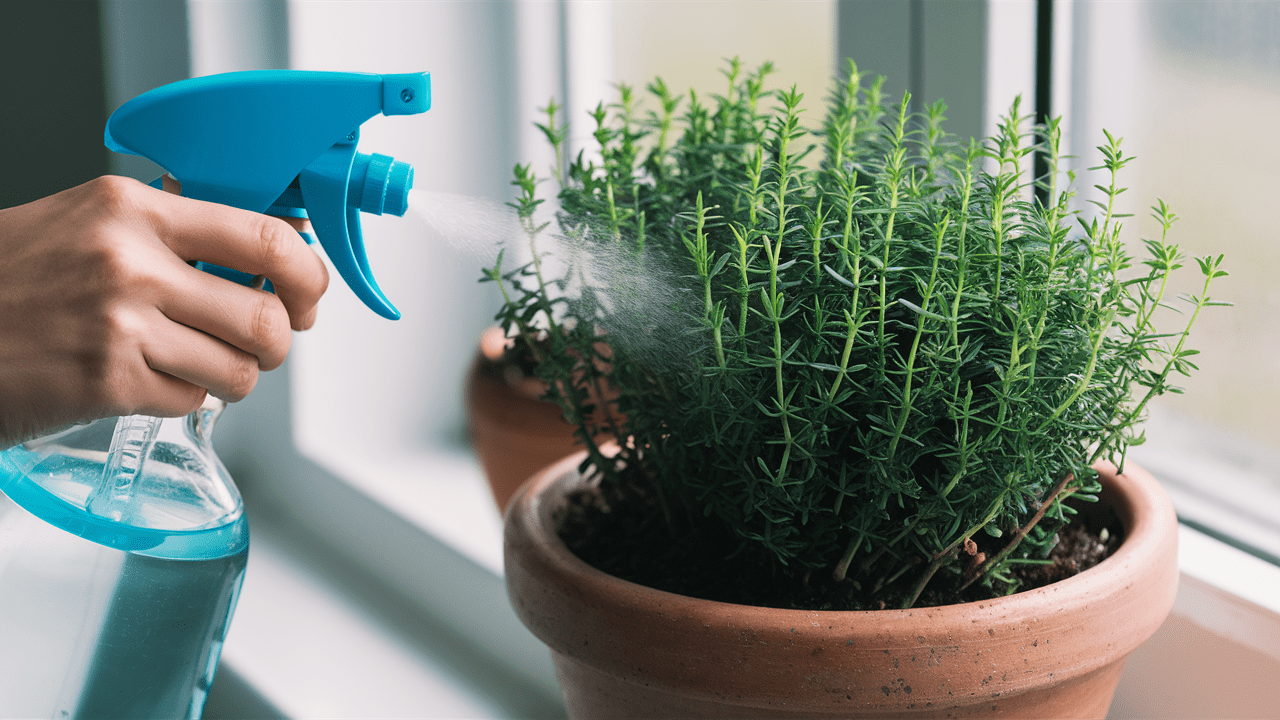 watering-a-thyme-plant-in-a-pot