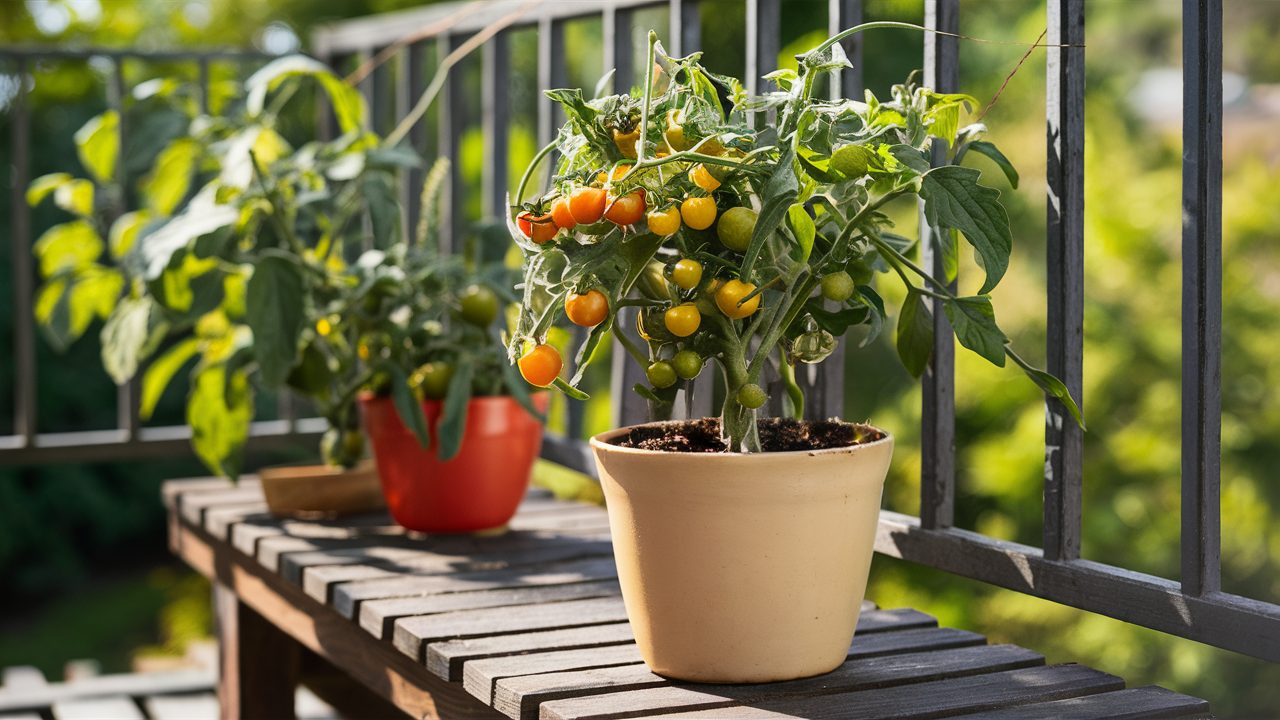 Tiny-Tim-cherry-tomato-plant-growing-in-container