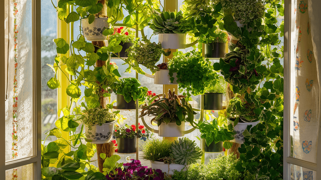 An indoor vertical garden placed near a sunny window An-indoor-vertical-garden-placed-near-a-sunny-window