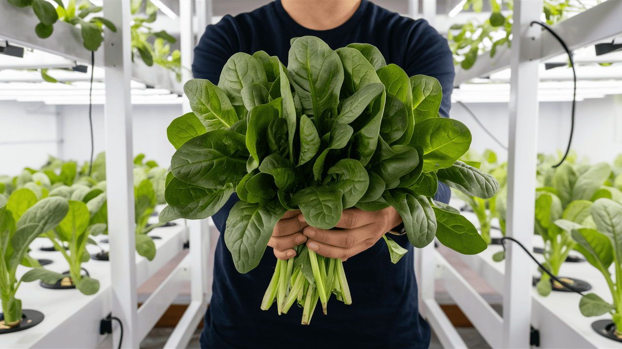Harvesting-grown-hydroponic-spinach