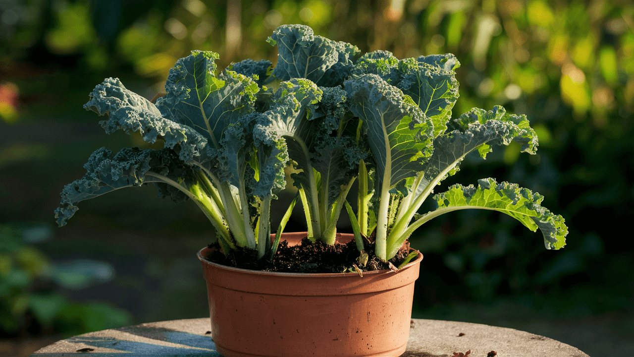 Kale in a container Kale-winter vegetables growing in-pot