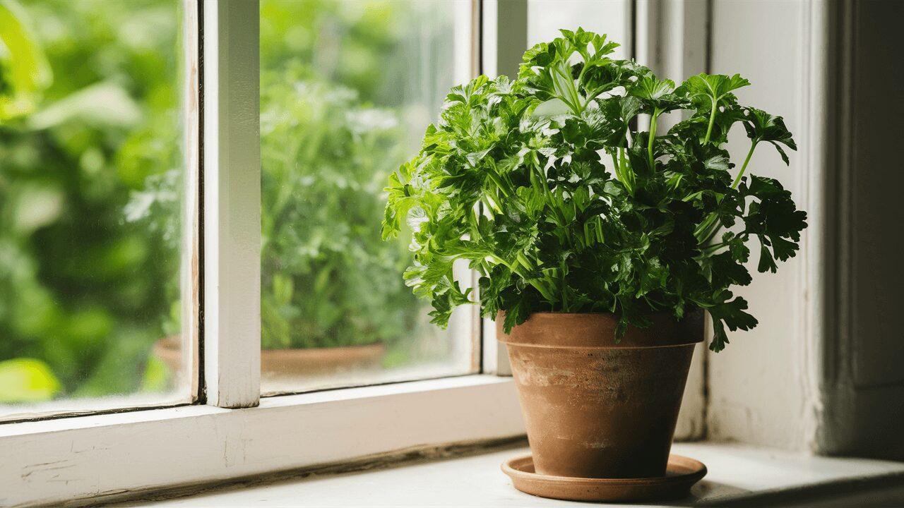 Parsley plant in pot growing parsley from cuttings indoors