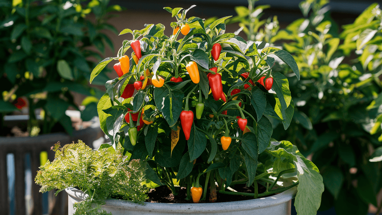 Sweet-Mini-Peppers-in-a-Container-Garden