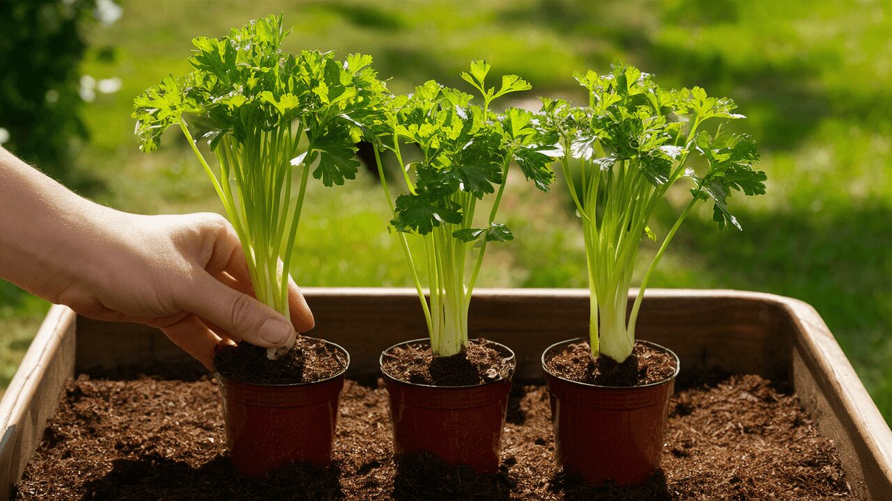 Transplanted parsley plant Transplanted parsley plant