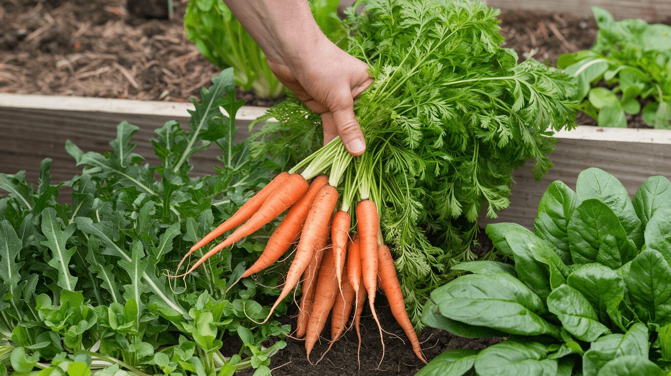 Spinach and Carrot Companion Plants Thriving in Garden
