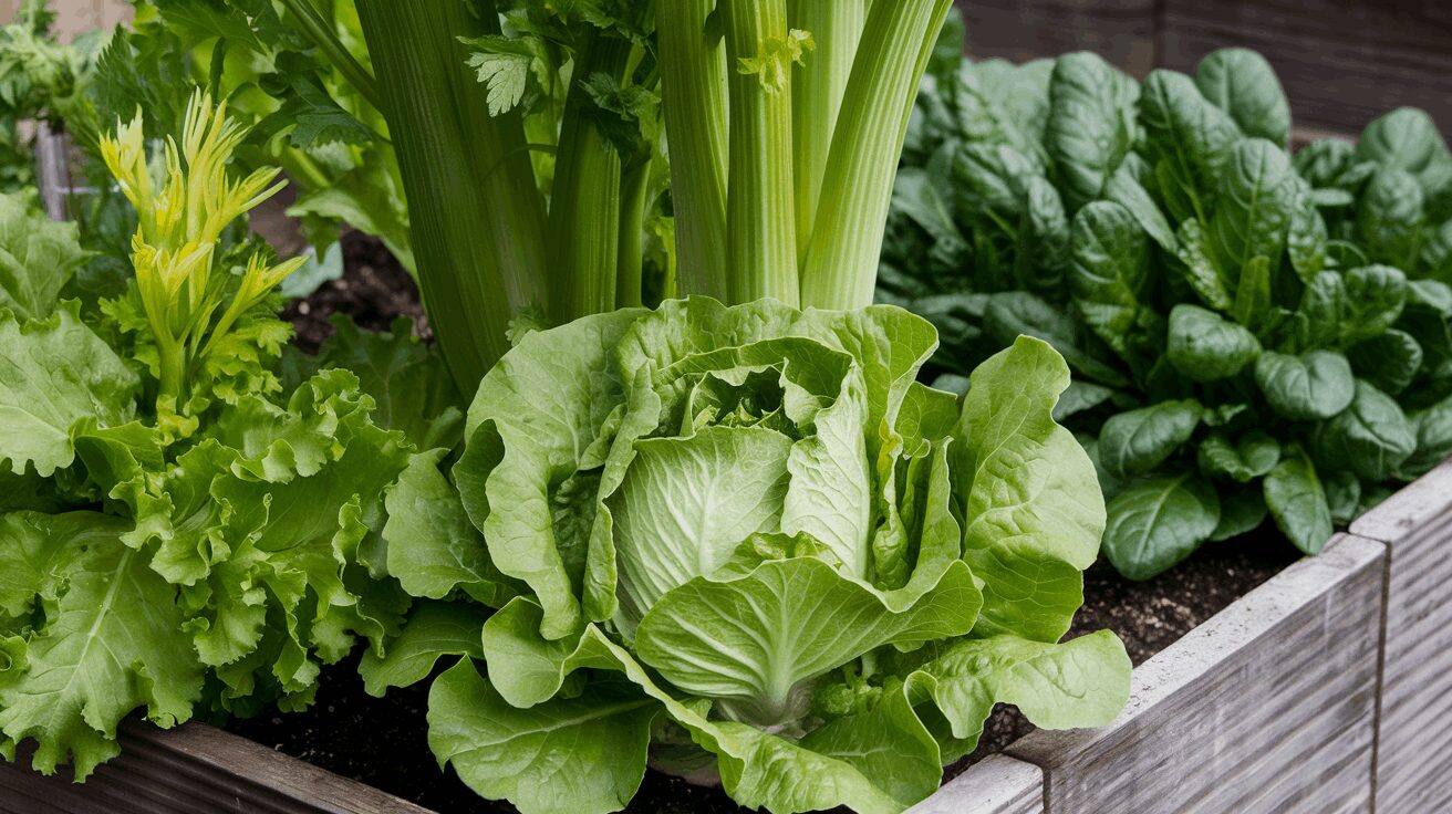 Lettuce in companion plants in a raised bed