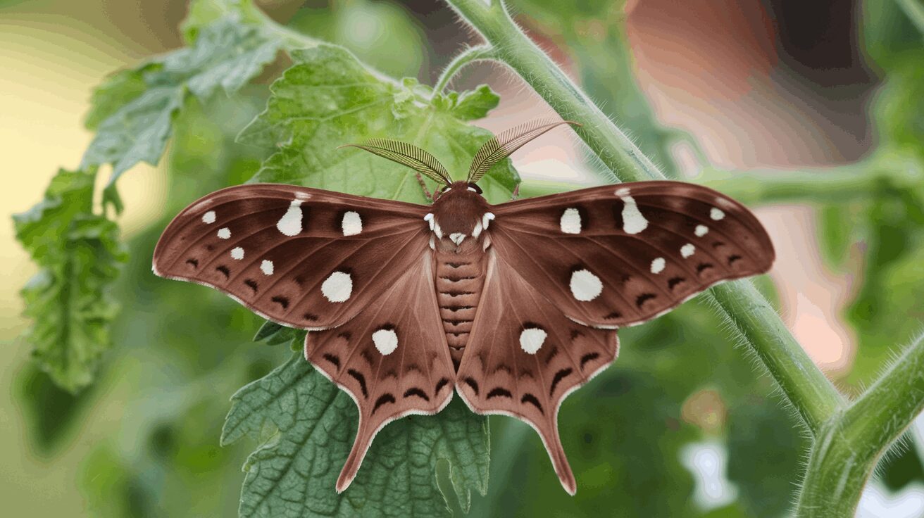 hawk moth Five-spotted hawk moth, the adult form of tomato hornworms, on a leaf