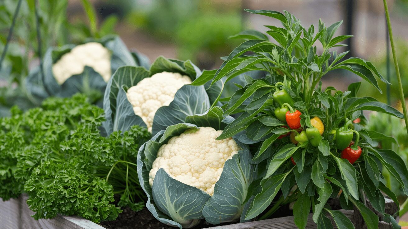 Pepper and parsley as companion plants with cauliflower