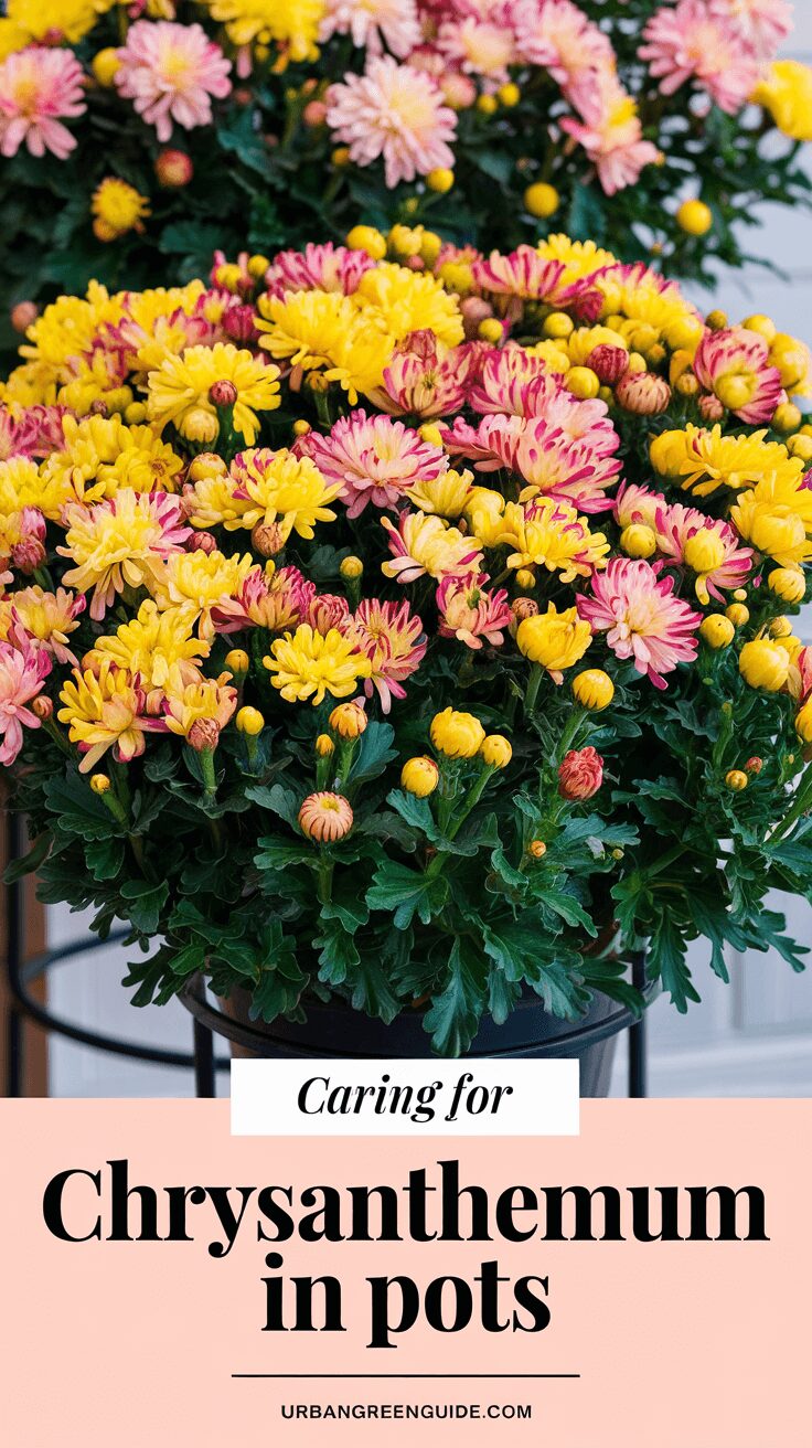 chrysanthemum care in pots - vibrant potted chrysanthemums blooming in full sunlight