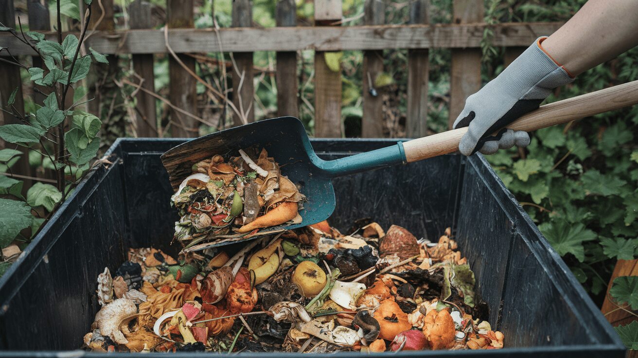 Turning compost to control ants in a bin