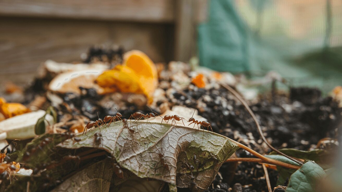 Ants in compost bin helping to aerate the material