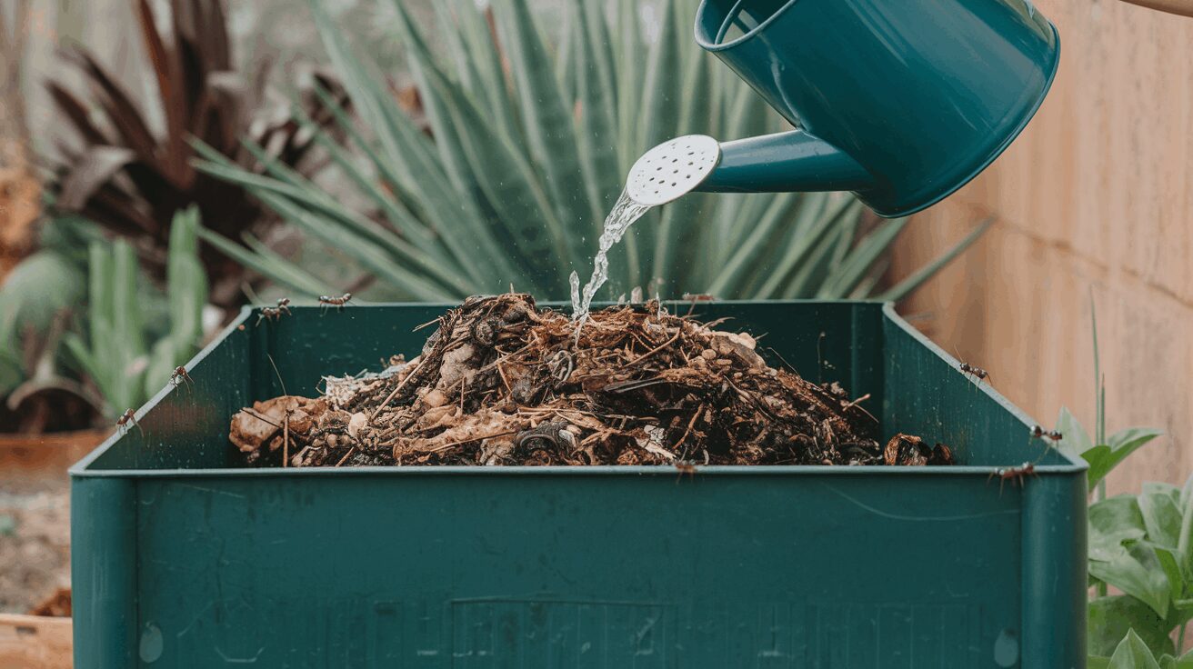 Moist compost repelling ants due to balanced water content