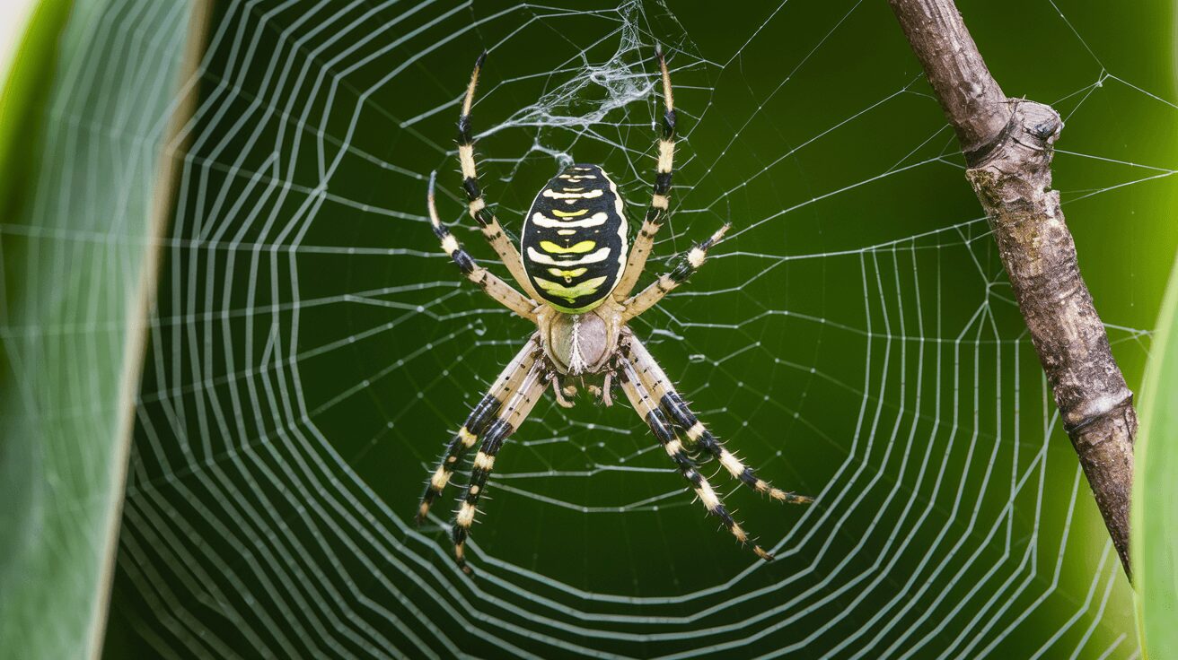Black and Yellow Garden Spider in its web, displaying intricate web design