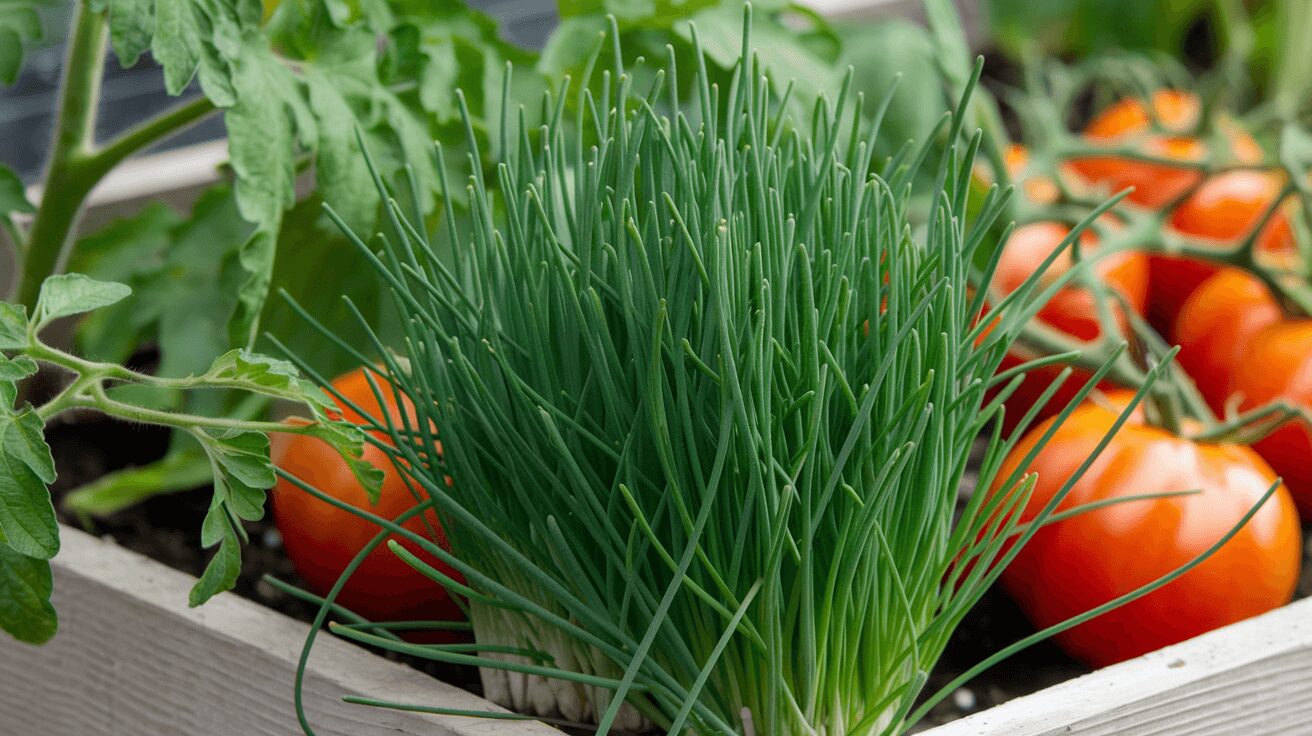 Chives and tomato Companion Plants for Sunny Gardens