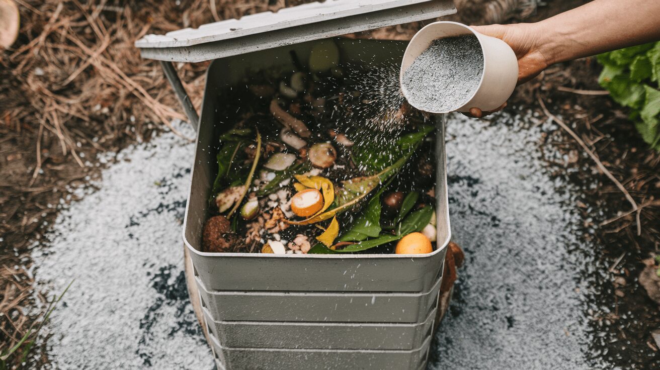 Diatomaceous earth used as natural pest control for ants in compost bin