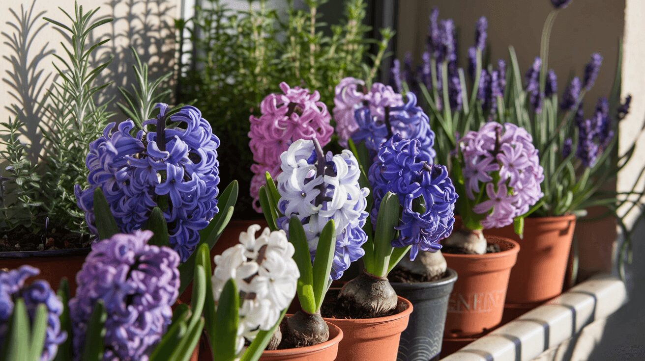 hyacinth in pots Potted hyacinths on a windowsill in indirect sunlight