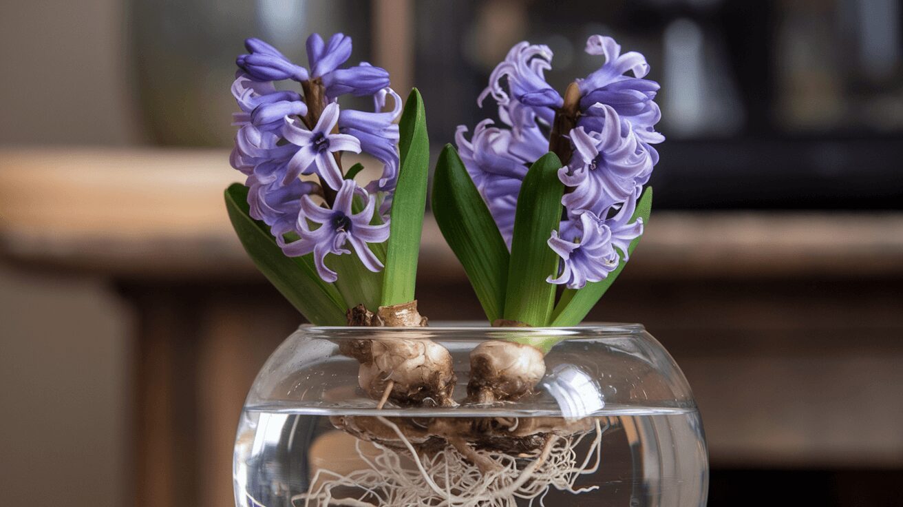 hyacinth in water Growing hyacinth in a vase of water with roots visible
