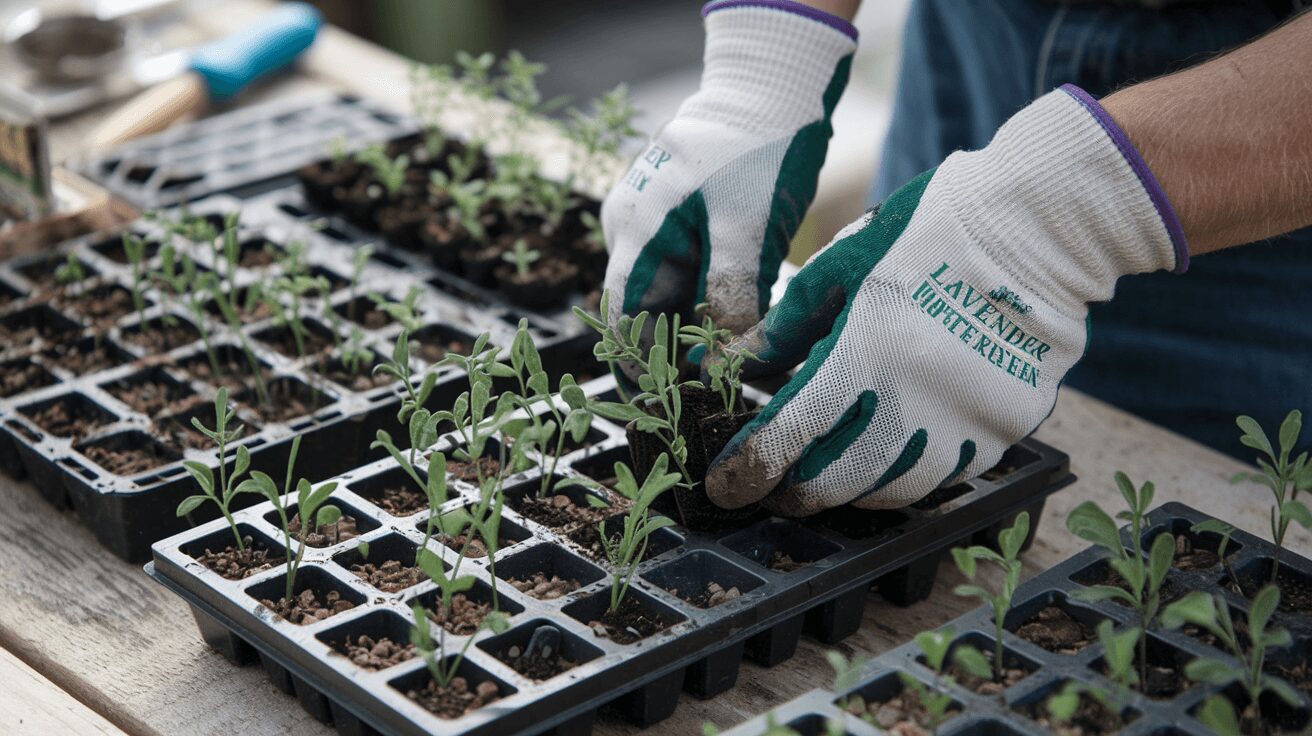 lavender sprouts in seeding tray