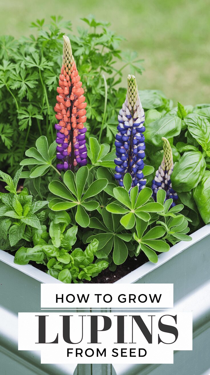 Vibrant lupins blooming in a garden, showcasing their bold colors