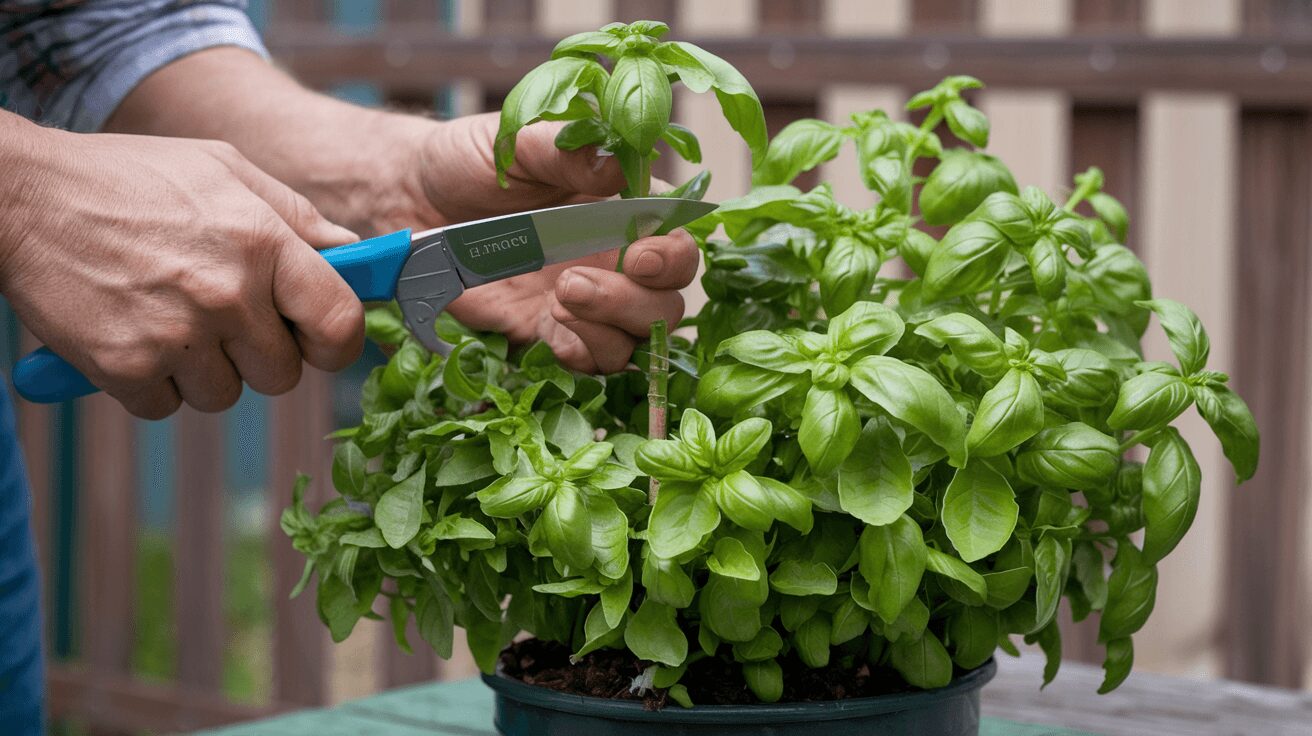 Pruning basil at a node for successful propagation from cuttings