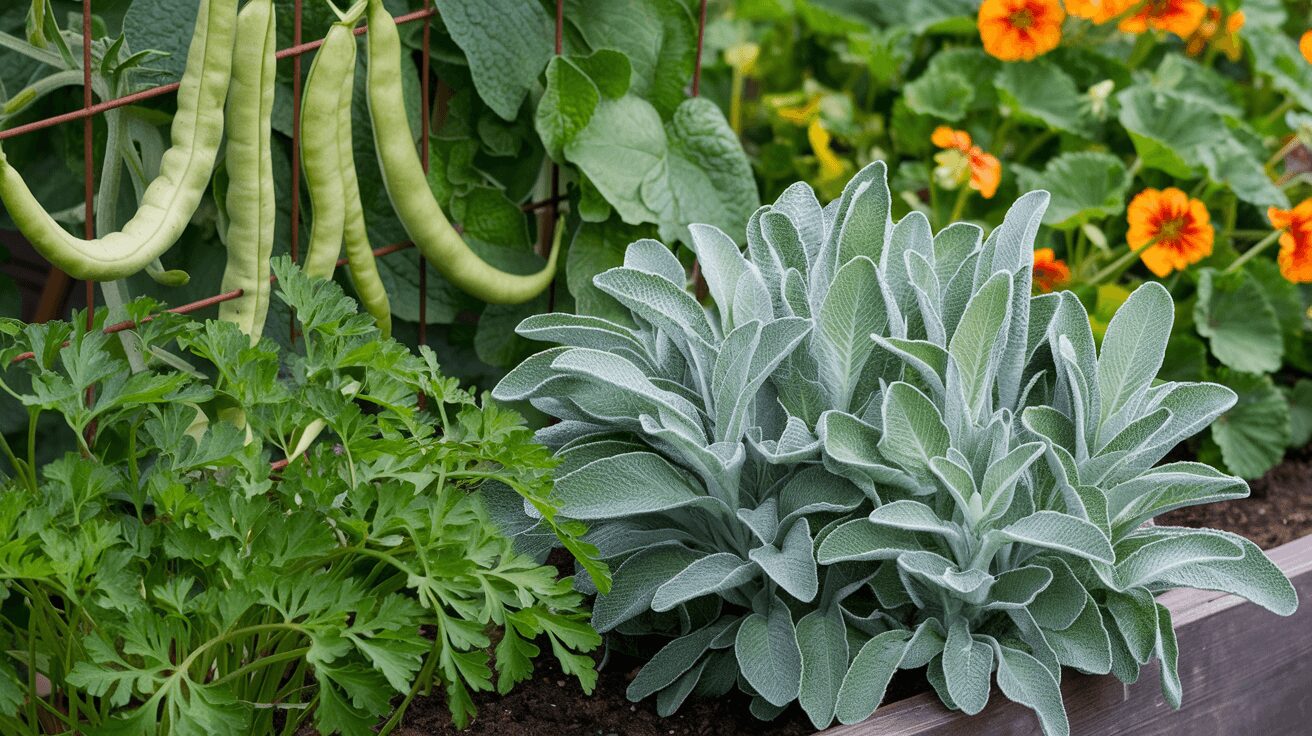 sage companion plants growing new shoots after pruning