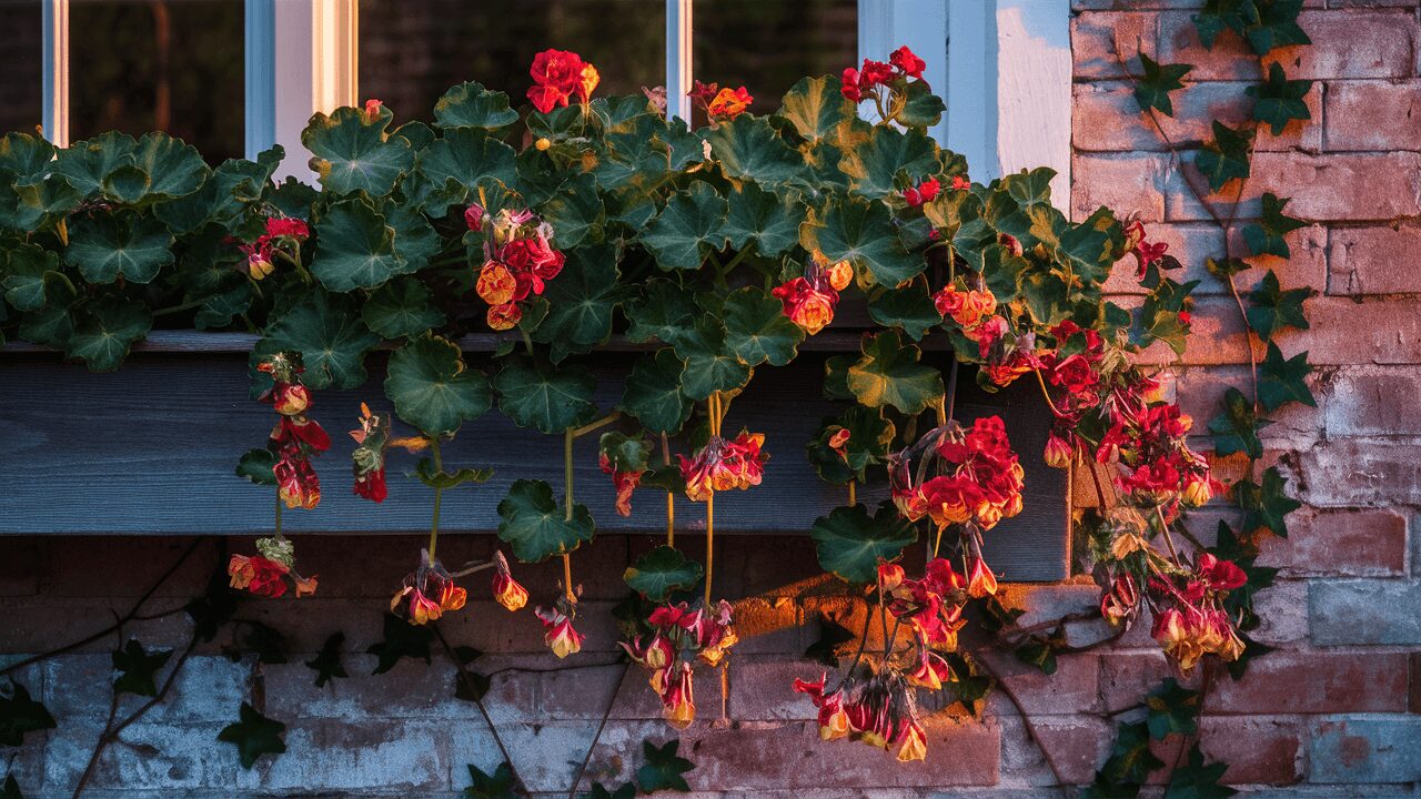 Ivy geraniums trailing plants with beautiful, colorful flowers
