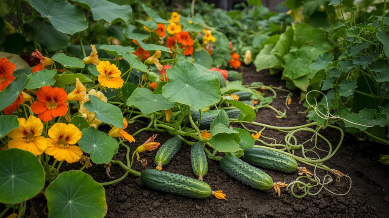 cucumber with nasturtiums cucumber growing with nasturtiums as companion plants