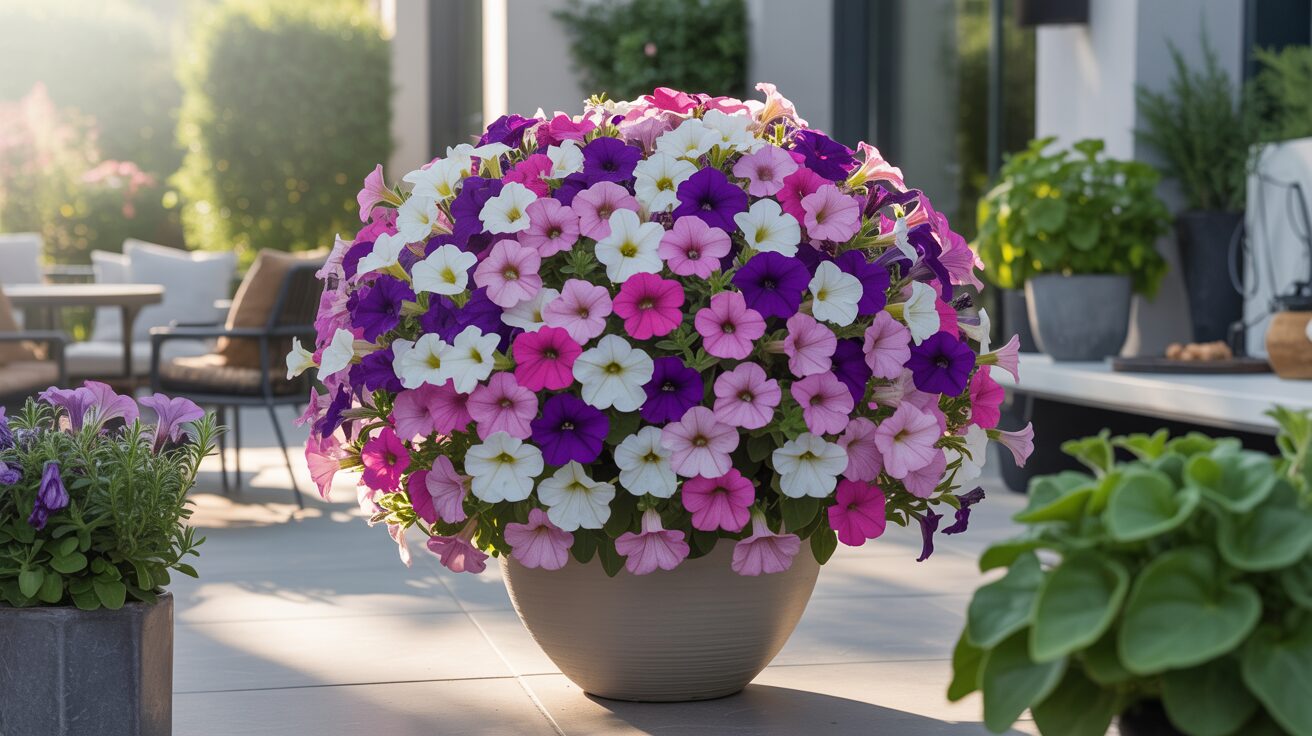 Petunia in a pot Petunia growing in a container with abundant flowers