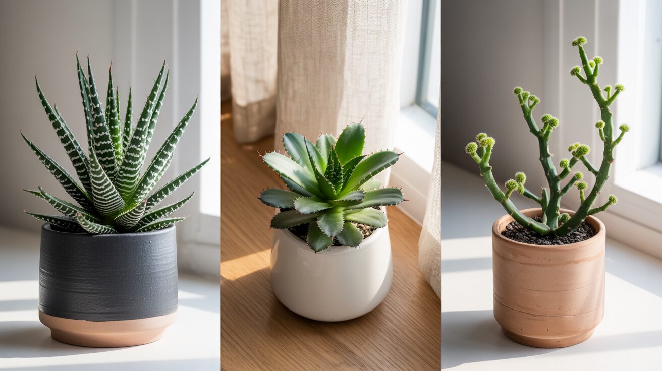 Small Spiky Houseplants Small Spiky Houseplants growing in a fancy planter suited for office desk