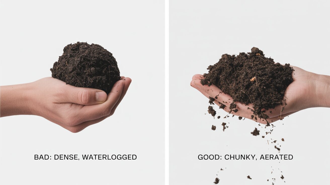 Comparing dense waterlogged soil to good, aerated potting soil mix