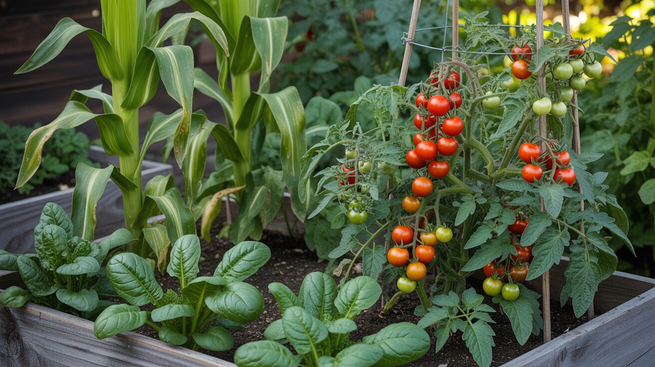corn and tomato as shade for spinach growing corn and tomato as shade for spinach