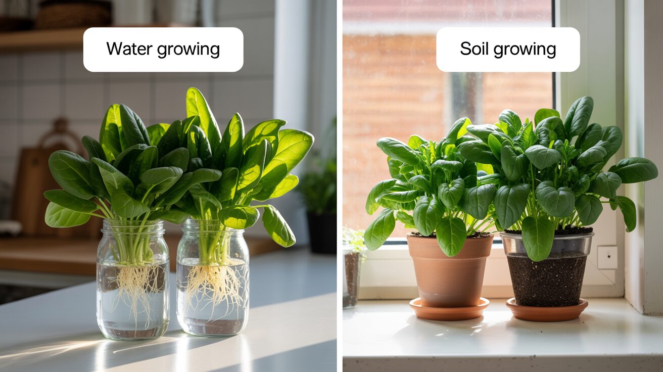 Growing Spinach Indoors in Water and Soil