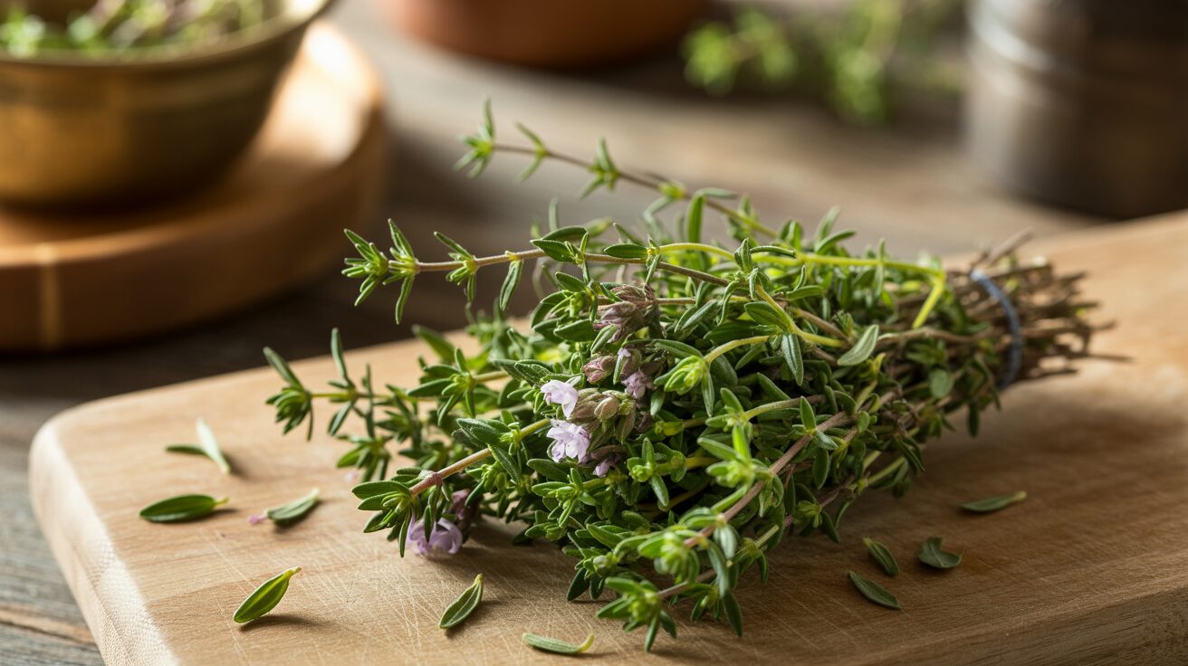 harvested thyme ready for cooking