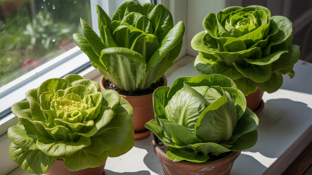 Lettuce in 4 Inch Pots on Windowsill