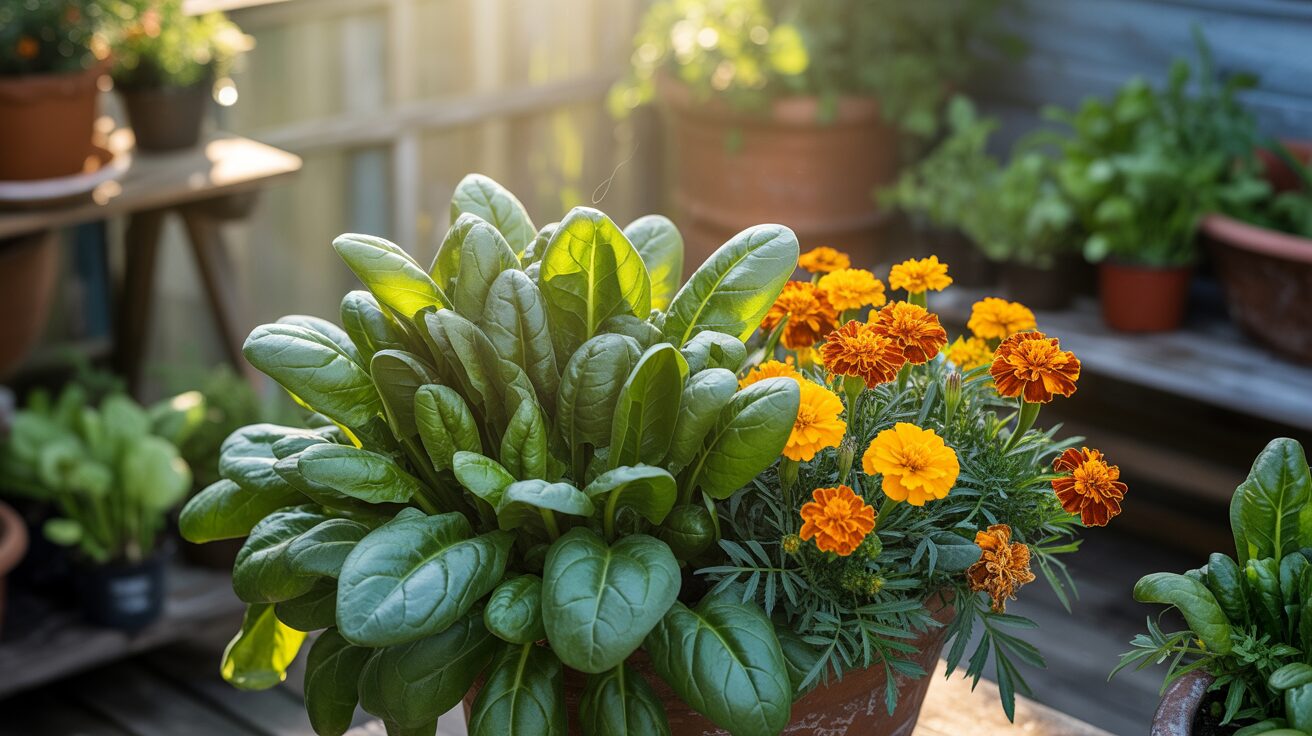 marigold with spinach Planting Marigolds with Spinach for Organic Pest Control