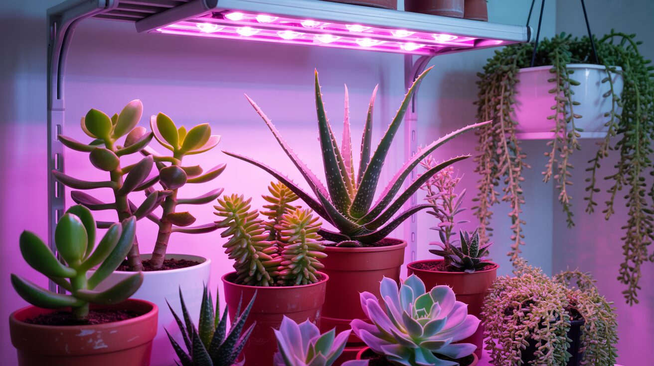 succulent plants in a led grow lights Succulents houseplants growing under a LED grow light
