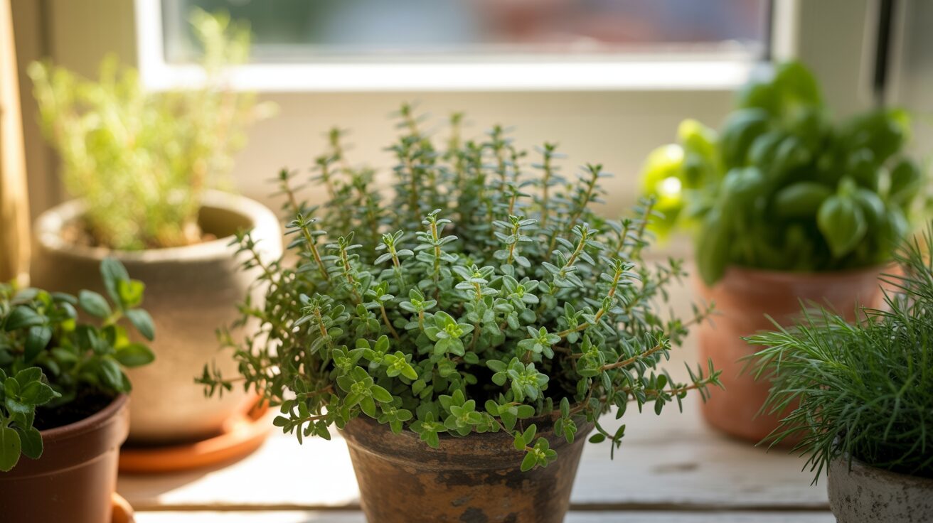 thyme plant in terracotta pot