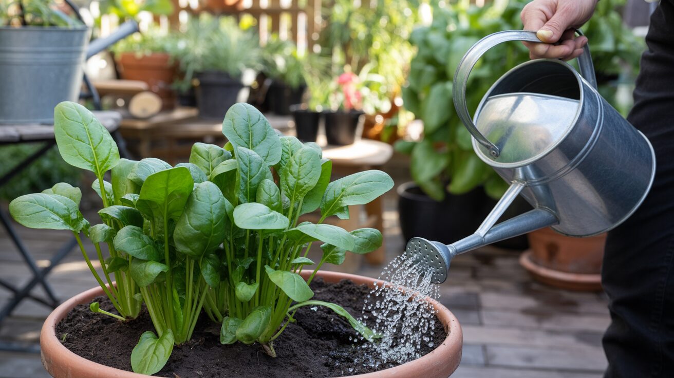 a gardener maintaining spinach for maximum yield